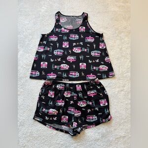Joyspun Womens Summer PJ's Pajamas Size M 8/10 Camping Camper Black Pink